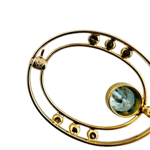 10K Yellow Gold Open Oval Blue Zircon Brooch #15684 - Picture 2 of 9